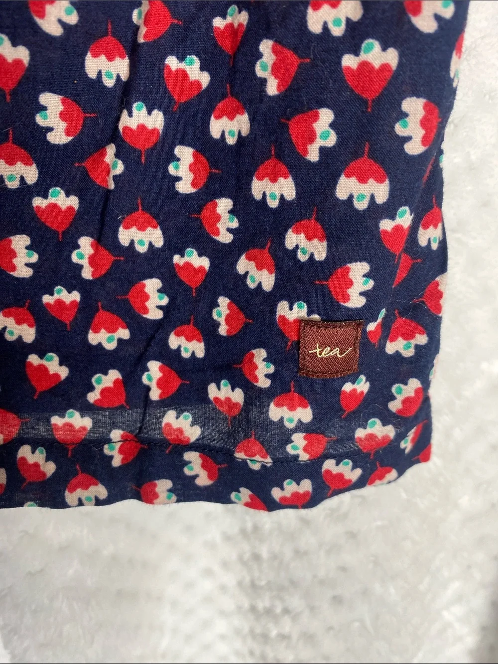 Tea Collection Navy blue Floral Button Front Shirt with Red & Off White print